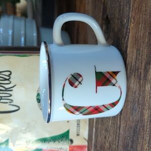 Pottery Barn Monogram G Christmas Winter Plaid Coffee Tea Mug Cup